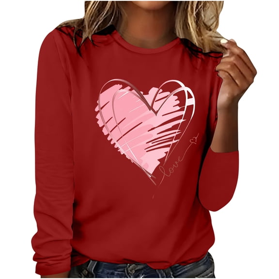 Stamzod Valentines T Shirts for Women Graphic Lover Heart Crewneck Tshirt Casual Plus Size Tunic Tops for Women Red E S