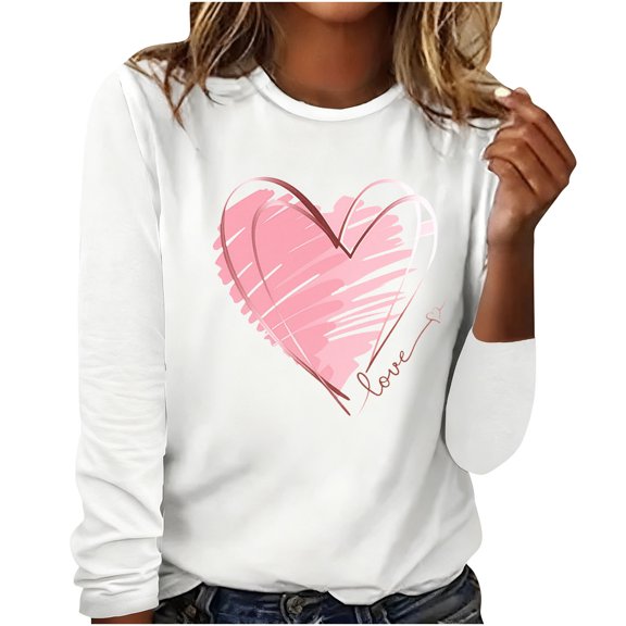 Stamzod Valentines T Shirts for Women Graphic Lover Heart Crewneck Tshirt Casual Plus Size Tunic Tops for Women White E XXL