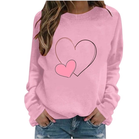 Stamzod Valentines Tunic Sweatshirts for Women Long Sleeve Crewneck Sweatshirts Women 2025 Fall Fashion Lover Heart Tops Pink XXL
