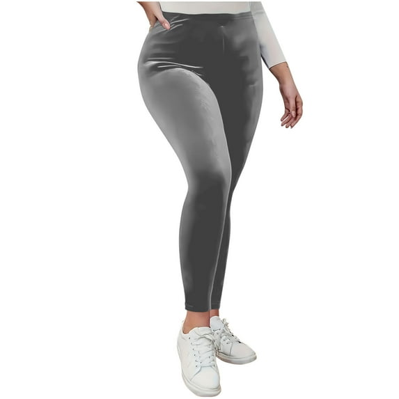 Stamzod Velvet Leggings for Women Solid Color High Waist Casual Pants Slim Fit Stretch Gym Leggings for Women Gray XXL