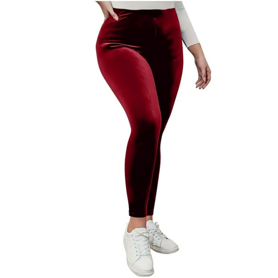 Stamzod Velvet Leggings for Women Solid Color High Waist Casual Pants Slim Fit Stretch Gym Leggings for Women Wine M