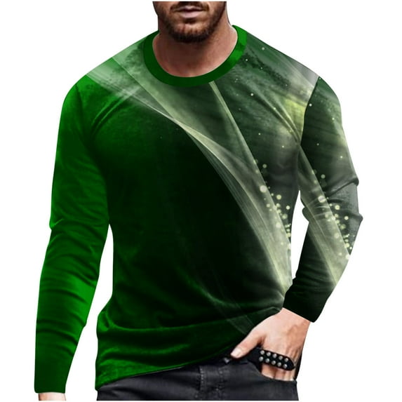 Stamzod Vintage Long Sleeve Shirt For Men Clearance 3D Line Gradient Printed Crew Neck T Shirt Oversized Tops Tees Shirt Men Clothing Army Green XL