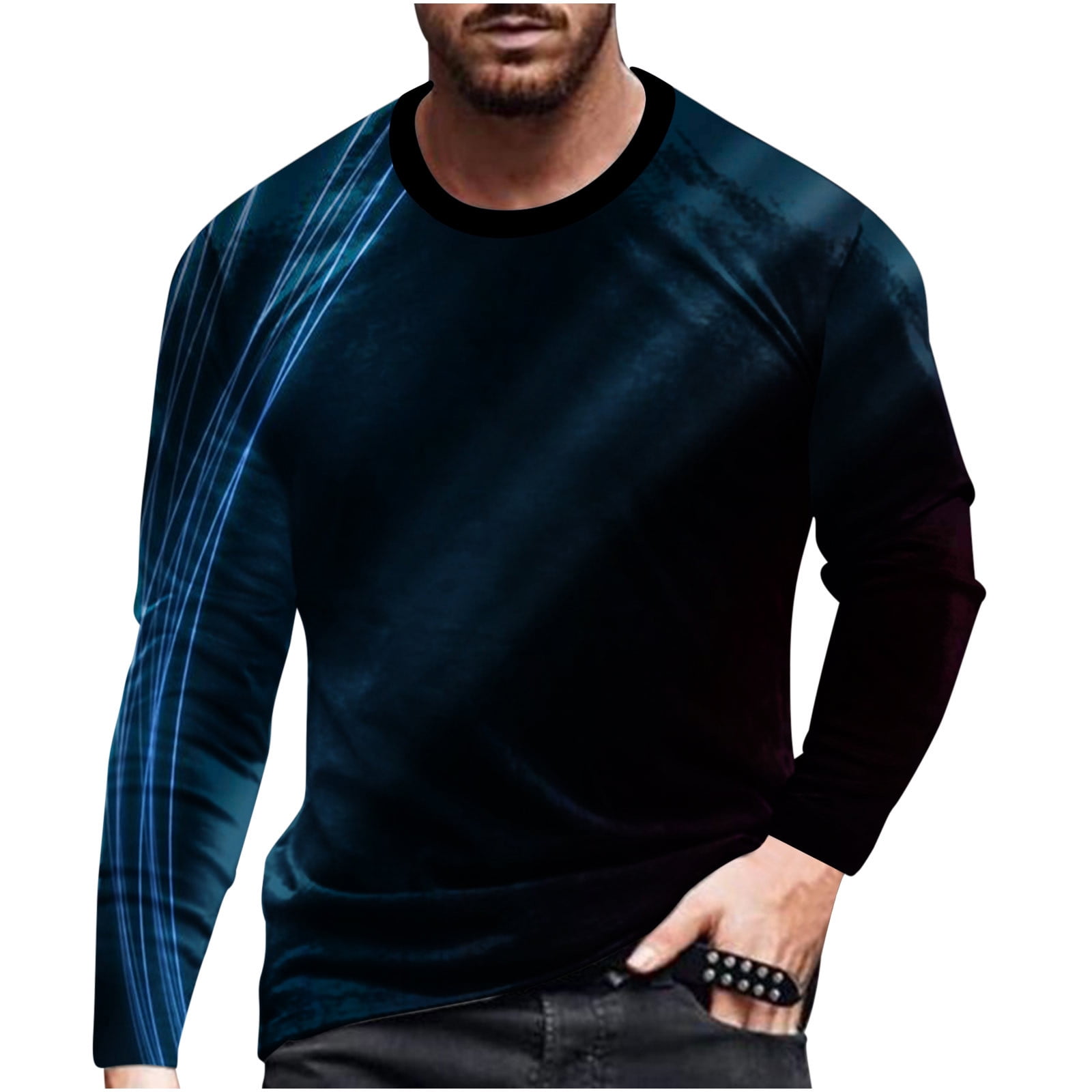 Stamzod Vintage Long Sleeve Shirt For Men Clearance 3D Line Gradient — free download