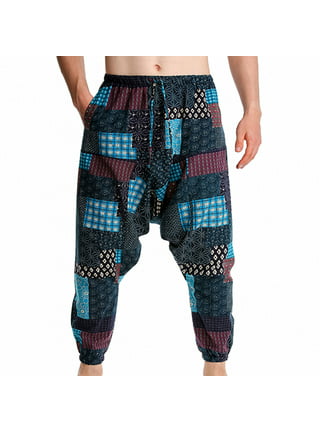The Veshti Company Men's Premium 100% Cotton Baggy Bohemian Yoga Harem Pants  (Free Size, Dark Water) : : Fashion