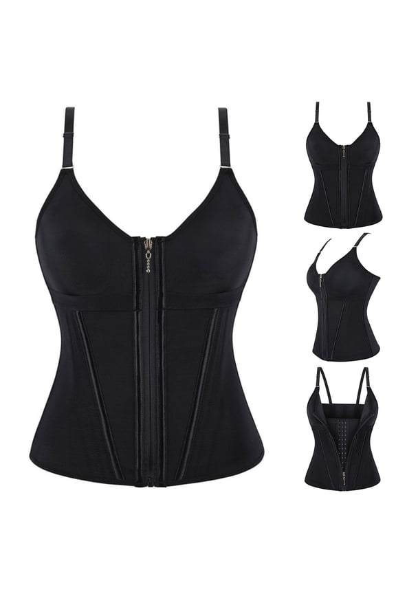 Waist Trainer Corset for Women Tummy Control Sport Workout Body Shaper Vest for Women Postpartum Gym Zipper Black D XS