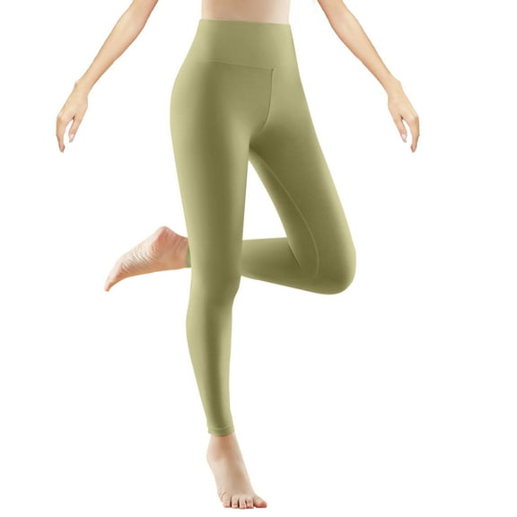 Stamzod Warm Leggings for Women Fashion Solid Color Slim Fit Stretch Yoga Pants Casual Yoga Workout Leggings for Women Green L