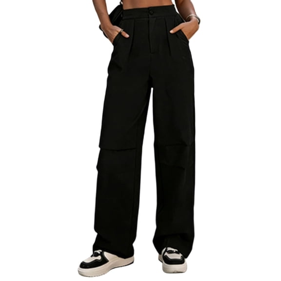 Stamzod Waterproof Hiking Pants Women Solid Color Straight Leg Travel Cargo Pants Summer Lightweight Casual Sweatpants for Women Black L