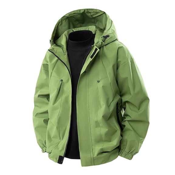 Stamzod Waterproof Jackets for Men Solid Color Long Sleeve Outdoor Rain Jacket with Pocket Casual Oversized Wind Breaker Jackets Mens Rain Coats Green F XXXL