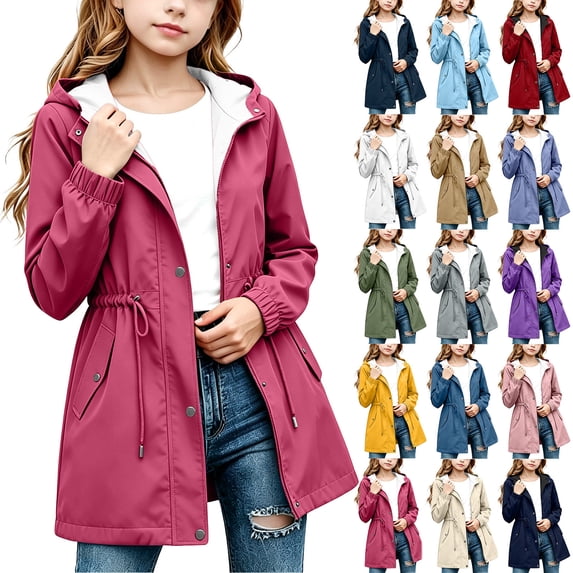Stamzod Waterproof Rain Jacket Girls Fashion Lightweight Outdoor Raincoat with Pockets Clothes for Girls 10-12