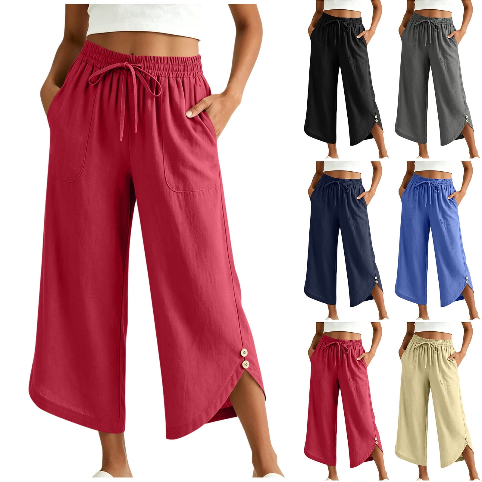 Stamzod Wide Leg Cropped Pants for Women Summer Solid Color