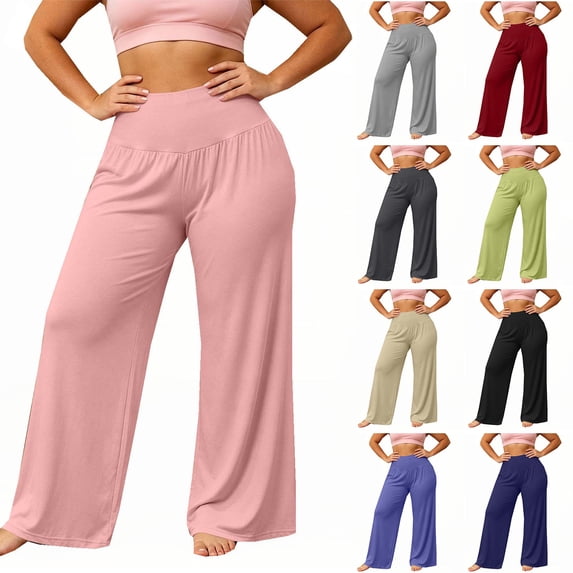 Stamzod Wide Leg Yoga Pants for Women High-Waisted Casual Comfy Pajama Pants Loose Soft Sleepwear Lounge Pants XL