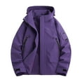 thumbnail image 1 of Stamzod Wind Breaker Jackets Mens Solid Color Full-Zip Raincoat with Hood Casual Long Sleeve Windbreaker for Outdoor Travel Hiking Cycling Purple XS, 1 of 7