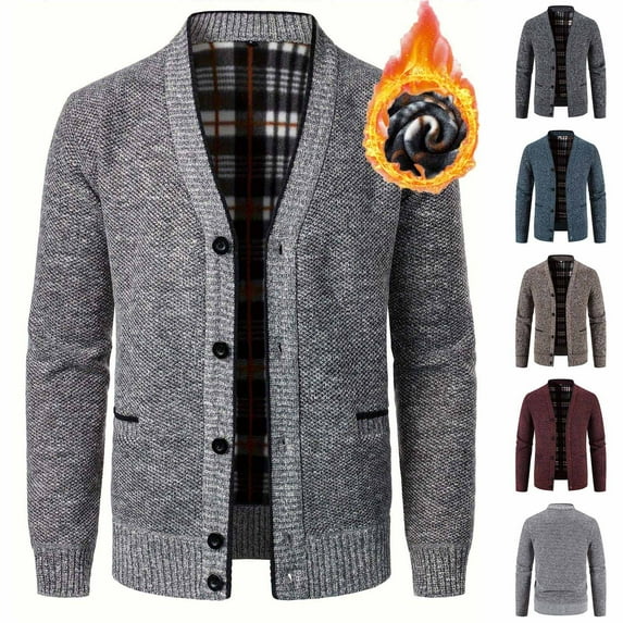 Stamzod Winter Cardigan Jackets for Men Casual Thicked Warm V-Neck Button Down Sweater Jacket Long Sleeve Knitted Sweaters Coats for Men Coffee C XXXXL