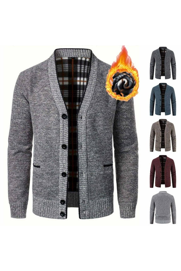 Winter Cardigan Jackets for Men Casual Thicked Warm V-Neck Button Down Sweater Jacket Long Sleeve Knitted Sweaters Coats for Men Wine C XXL