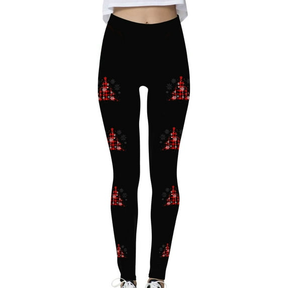Stamzod Christmas Yoga Leggings for Women Casual Slim Fit Stretch Black Leggings High Waisted Gym Leggings for Women Red-7 L