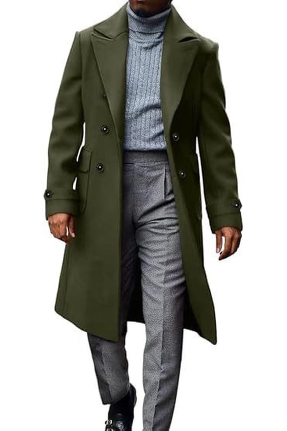 Winter Coats for Men Long Sleeve Double Breasted Pea Coat with Pocket Dressy Casual Work Overcoat for Men Khaki RR L