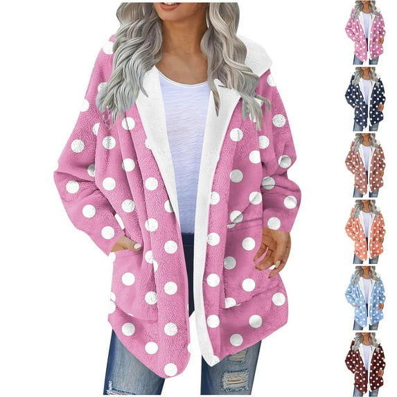 Stamzod Winter Coats for Women Fashion Cute Printed Thicked Warm Fleece Jacket Women Long Sleeve Zip Up Hoodie Jackets for Women Gold B M