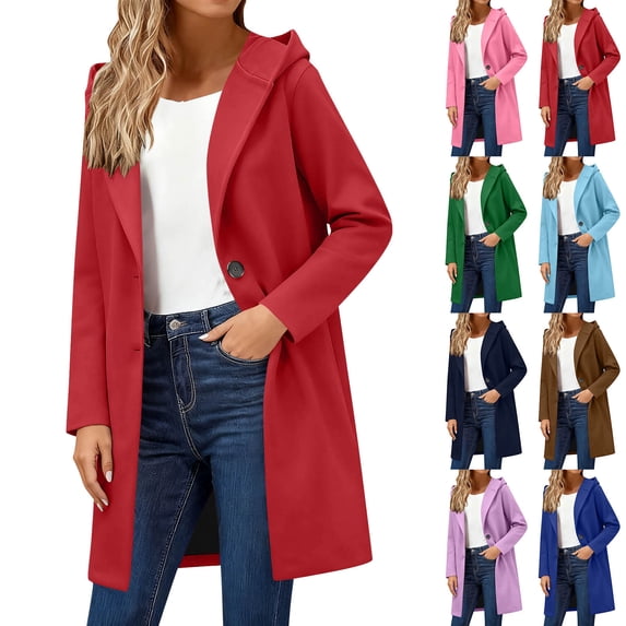 Stamzod Winter Coats for Women Solid Color Long Sleeve Hooded Trench Coat Jacket Casual Warm Wool Coats for Women Brown F XL