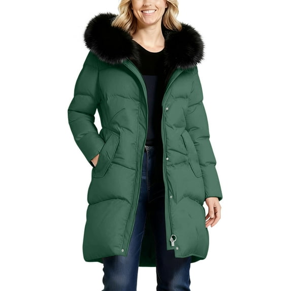 Stamzod Winter Coats for Women Solid Color Long Sleeve Puffer Jacket with Hood Casual Thicked Warm Parkas for Women Green D XXXL