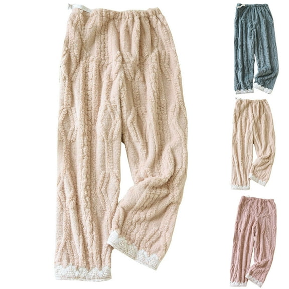 Stamzod Winter Flannel Pajama Pants for Women Solid Color Elastic Waist Thicked Warm Sleep Pants Women Sleepwear Casual Soft Lounge Pants Pink M