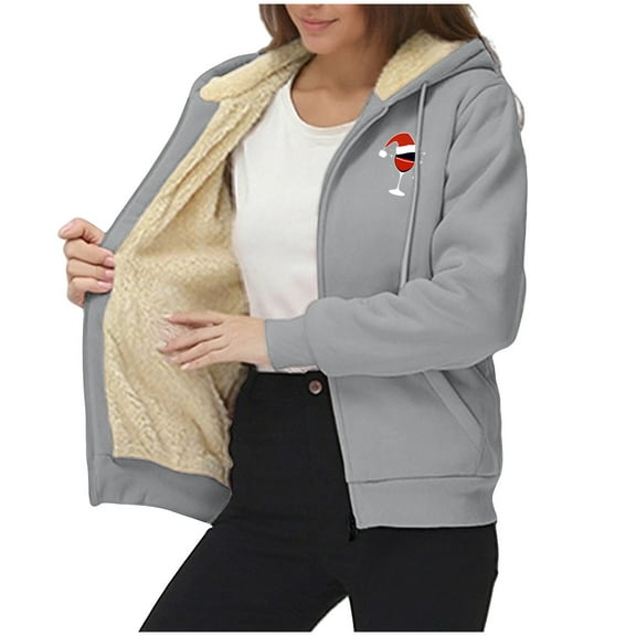 Stamzod Winter Fleece Jackets for Women Solid Color Long Sleeve Zip Up Jacket with Pocket Casual Thicked Warm Women's Coats Gray XXXL