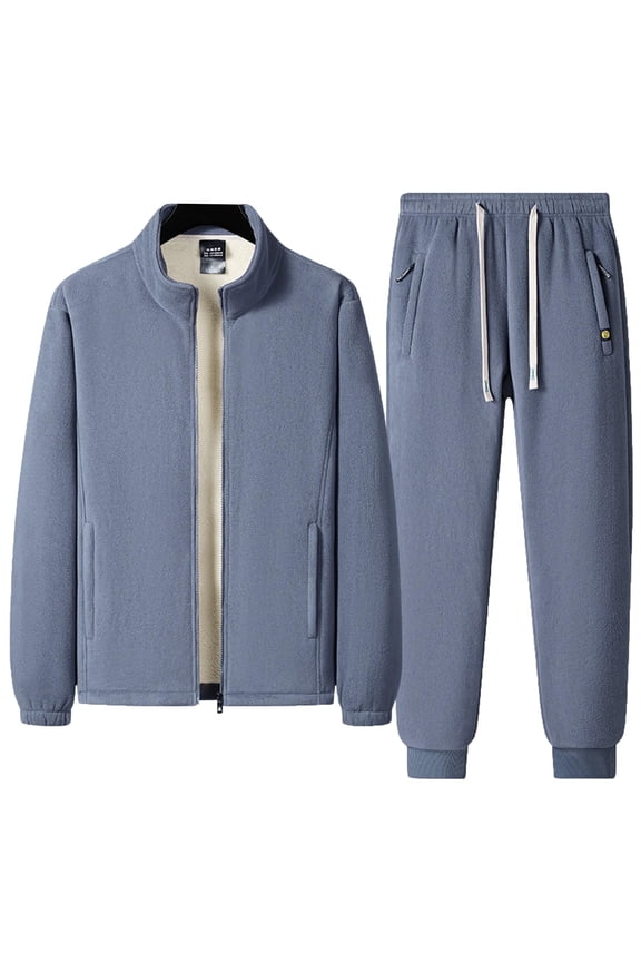 Winter Fleece Lined Sweat Suits Men 2 Piece Thicked Warm Stand Collar Jacket and Joggers Casual Track Suits Mens Fashion Clothing Gray B XXL