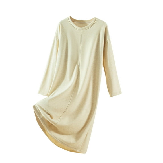 Stamzod Winter Fleece Pajamas Women Sleepwear Solid Color Long Sleeve Fleece Night Dress Casual Soft Moo Moos for Women Beige B Free Size