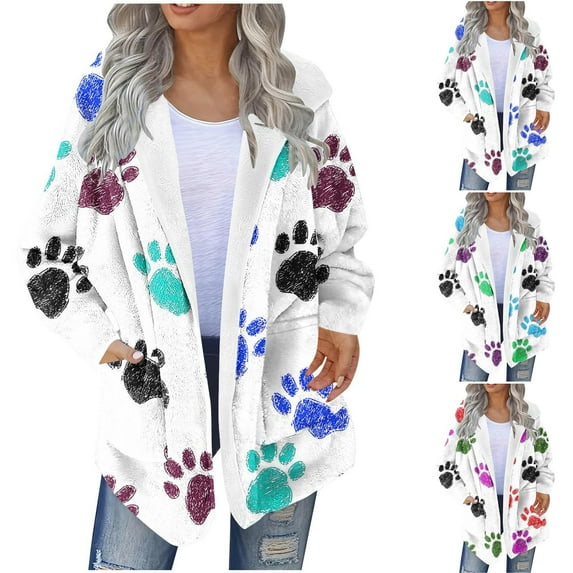 Stamzod Winter Fleece Zip Up Hoodie Women Fashion Cute Printed Thicked Warm Jacket with Pocket Casual Long Sleeve Jackets for Women Pink D XXL