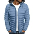 thumbnail image 1 of Stamzod Winter Jackets for Men Solid Color Long Sleeve Hooded Puffer Jacket Men Casual Warm Coat with Pocket Light Blue L, 1 of 6