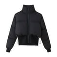 thumbnail image 1 of Stamzod Winter Jackets for Women Solid Color Long Sleeve Puffer Jacket Womens Casual Thicked Warm Cropped Jacket with Pocket Black M, 1 of 8
