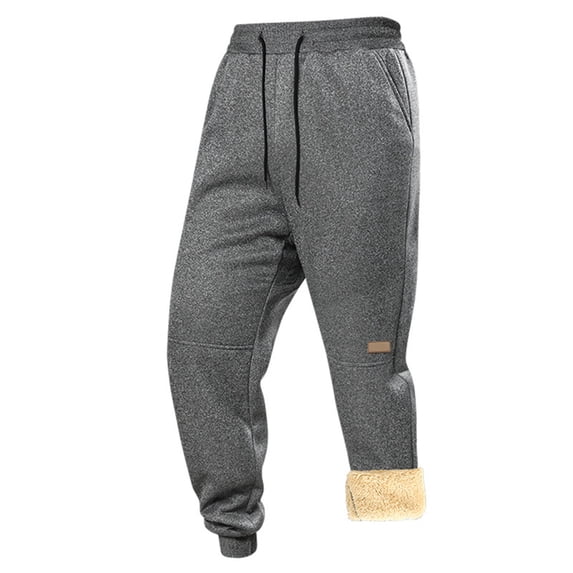Stamzod Winter Joggers for Men Solid Color Elastic Waist Fleece Lined Pants Men Thicked Warm Sweatpants with Pocket Gray D M
