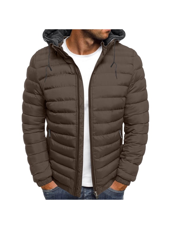 Winter Men's Clothing Down Jacket Thin Warm Snow Coats Male Hooded Windbreaker Down Parkas Outerwear Mens Jacket Brown L