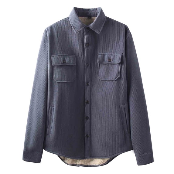 Stamzod Winter Mens Flannel Shirt Solid Color Fleece Lined Button Up Shirt Men Casual Thicked Warm Shirts with Pocket Navy M