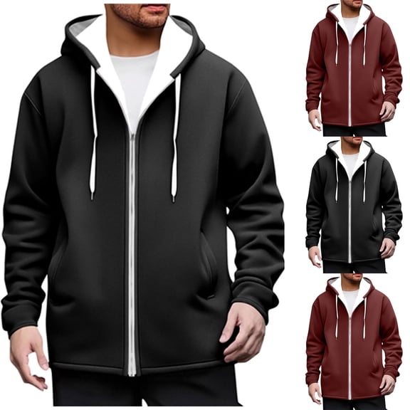 Stamzod Winter Mens Hoodies Zip Up Long Sleeve Workout Hooded Sweatshirt with Pocket Casual Thicked Warm Fleece Lined Jackets for Men Black XXXL