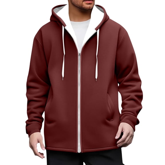 Stamzod Winter Mens Hoodies Zip Up Long Sleeve Workout Hooded Sweatshirt with Pocket Casual Thicked Warm Fleece Lined Jackets for Men Wine L