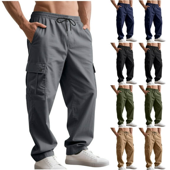 Stamzod Winter Mens Pants Casual Loose Wide Leg Straight Thicked Warm Sweatpants Solid Color Elastic Waist Drawstring Sweat Pants for Mens Gray XXL