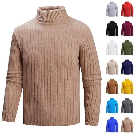Stamzod Winter Mens Sweater Solid Color High Neck Long Sleeve Knit Sweater Men Casual Pullover Sweaters Army Green F XL