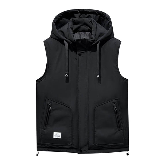 Stamzod Winter Oversized Vest for Men Solid Color Warm Puffer Vest with Pocket Casual Hooed Sleeveless Jackets for Men Black G XXXL