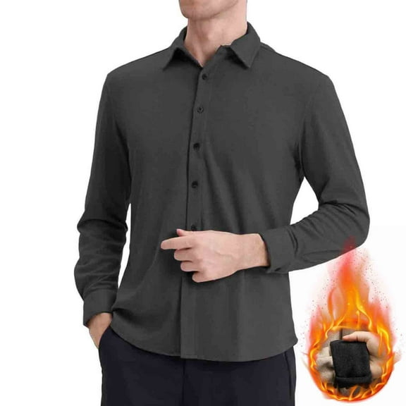 Stamzod Winter Shirts for Men Dressy Casual Long Sleeve Warm Fleece Shirt 2025 Trendy Fashion Workwear Business Tops Gray XL