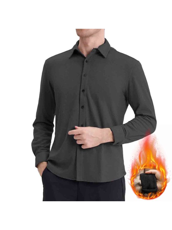 Winter Shirts for Men Dressy Casual Long Sleeve Warm Fleece Shirt 2025 Trendy Fashion Workwear Business Tops Gray XXL