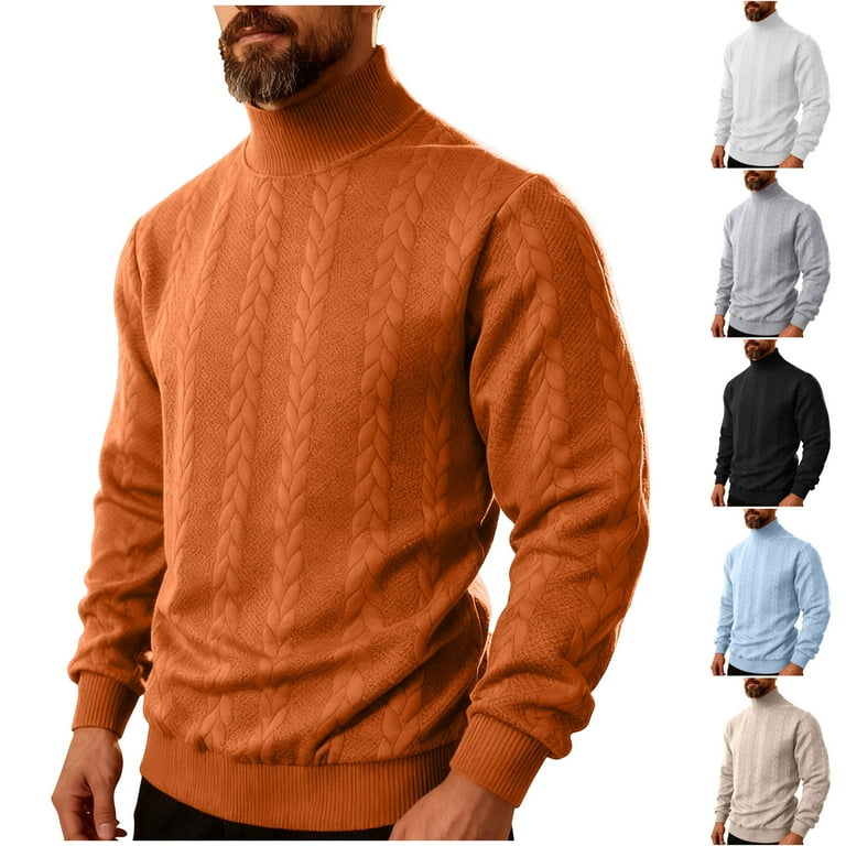 Stamzod Winter Sweaters for Men Solid Color High Neck Long Sleeve
