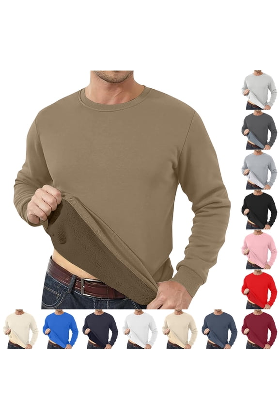Winter Sweatshirts for Men Solid Color Thicked Warm Fleece Sweatshirt Mens Fashion Casual Black Crewneck Sweatshirt Gold F XXXXL