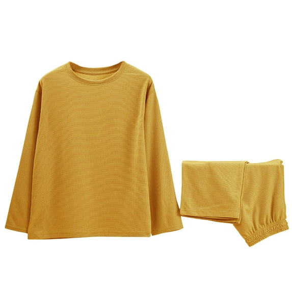 Stamzod Winter Thermals for Women 2 Piece Crewneck Long Sleeve Base Layer Women Tops Casual Pants Sleepwear Oversized Underwear Thermal Sets for Cold Weather Yellow J XXXL
