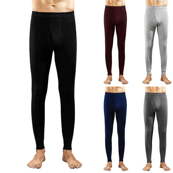 Stamzod Winter Thermals for Men Solid Color Elastic Waist Warm Long Johns Casual Slim Fit Stretch Thermal Underwear for Men Navy-2 XL