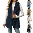 thumbnail image 1 of Stamzod Winter Vest for Women Jacket Solid Color Thicked Warm Button Fleece Jacket with Hood Casual Plus Size Long Vest for Women Sleeveless Navy XXXL, 1 of 7