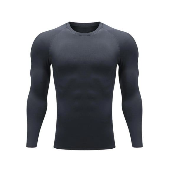 Stamzod Winter Warm Gym Shirts Men Solid Color Round Neck Thermals Shirt Casual Fitness Long Sleeve Mens Shirts Black-1 M