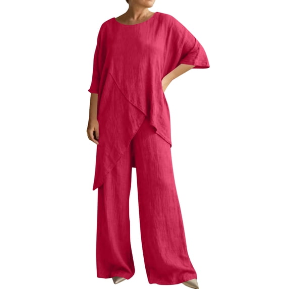 Stamzod Women 2 Piece Outfits 2026 Fashion Airport Wide Leg Pants Lounge Set Spring Summer Travel Vacation Clothes Sweatsuits Hot Pink B M