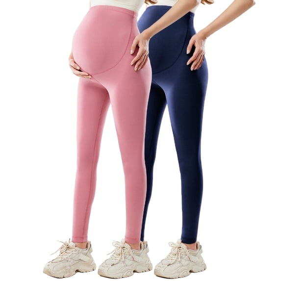 Stamzod Women 2Pc Maternity Leggings Solid Color Slim Fit Gym Yoga Pants Casual Stretch Pregnancy Leggings for Women Watermelon Red M