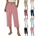 thumbnail image 1 of Stamzod Women Capri Pants 2026 Summer Straight Wide Leg Capris Beach Vacation Casual Cropped Trouser Black C XL, 1 of 6