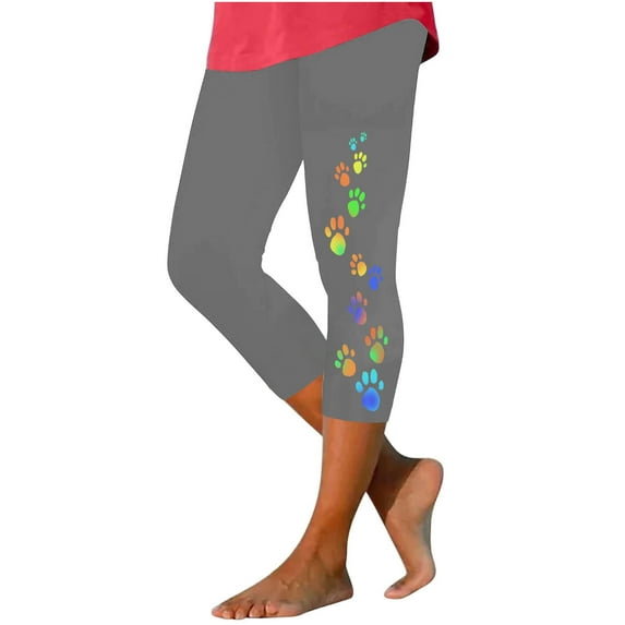 Stamzod Women Capris for Summer Graphic Printing High Waisted Yoga Leggings Casual Slim Fit Crop Pants for Women on Clearance Gray L